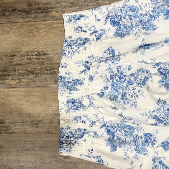 Monteau Los Angeles Blue Floral Toile Puff Sleeve Crop Top XL Sweetheart Lace - Picture 8 of 8